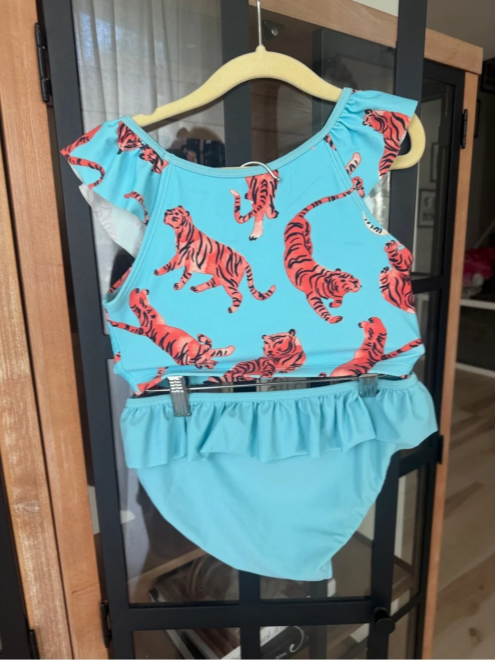 Tea Collection tigers bikini set turquoise swimsuit ruffle girls tank bottoms